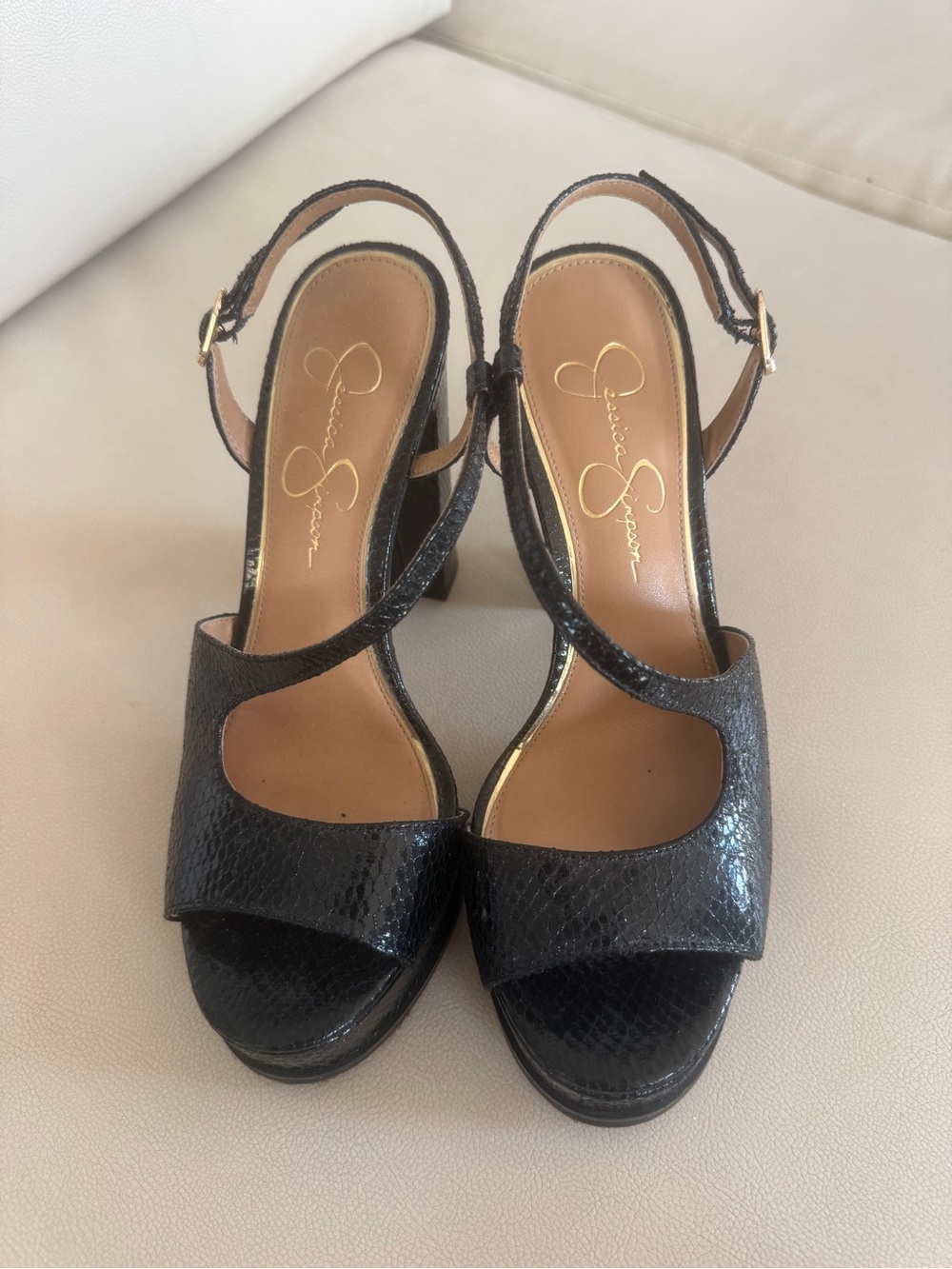 Jessica Simpson Black Textured Platform Slingback Heels - Picture 3 of 3